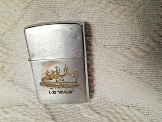 Vintage Zippo Lighter W/ L - 22 " Aragon " Ship On Front & Insignia On Back