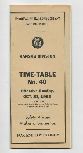 1965 Union Pacific Railroad Kansas Division Employee Timetable Schedule