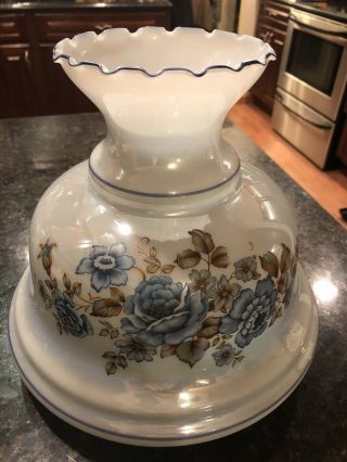 Vintage Pearl Milk Glass Blue Floral Hurricane Gone With The Wind Lamp Shade