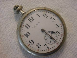 Vintage Large Antique Porcelain Dial Pre 1920 Art Deco Elgin Pocket Watch