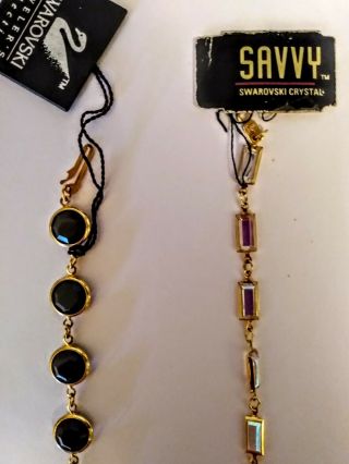 2 Elegant Vintage Signed Swarovski Black & Gold & Crystal & Gold Bracelets