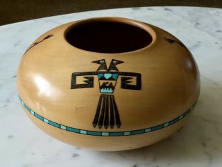 Vintage Native American Indian Pueblo? Alder Wood Bowl Artist Signed Stange