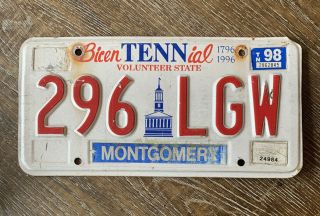Tennessee 1998 State Bicentennial License Plate 296lgw Montgomery County