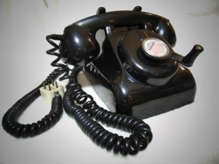 Vintage Leich Black Art Deco Black Bakelite Hand Crank Telephone