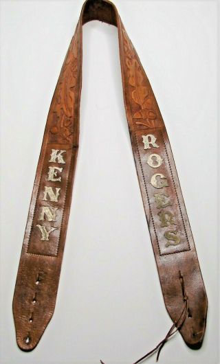 Vintage Brown Tooled Leather Guitar Strap Kenny Rogers Silver 2.  75 " X 51 "