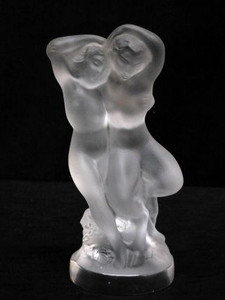 Vintage Signed French Lalique Faun & Diana (nymph) Crystal Figurine