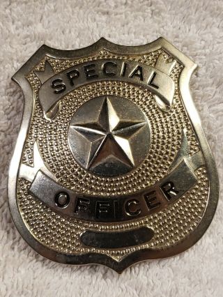 Vintage Obsolete Special Officer Chrome Badge Star In Center Engraving Space
