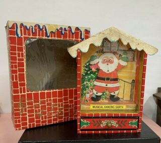Vintage Christmas Wind Up,  Dancing Musical Santa Jewelry Trinket Box