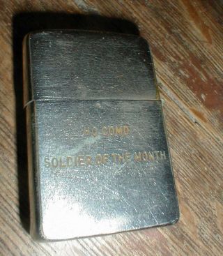 Vintage 1968 Zippo Lighter Vietnam Era Soldier Of The Month Engraved Steel Case