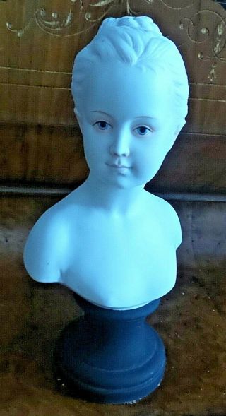 Vintage German White Bisque Porcelain Bust Of Girl Marked 7655