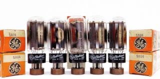 A Sleeve Of N.  O.  S Vintage Ge 5au4 Full Wave Rectifier Tubes.  Matched Trio & Pair