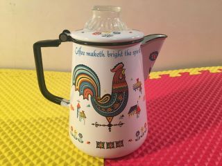 Vintage Berggren Swedish Enamelware 12 Cup Coffee Pot Percolator Folk Art