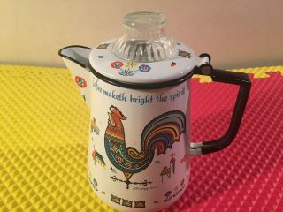 Vintage Berggren Swedish Enamelware 12 Cup Coffee Pot Percolator Folk Art 2