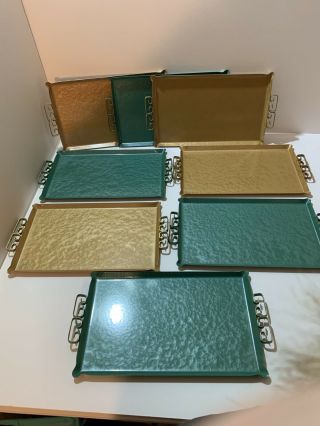 Small Vintage Moire Glaze Kyes Hand - Made Midcentury Metal Enamel Trays Set Of 8