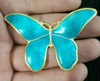 Vintage Sterling Silver Guilloche Enamel Butterfly Brooch Pin