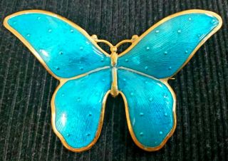 Vintage Sterling Silver Guilloche Enamel Butterfly Brooch Pin 2