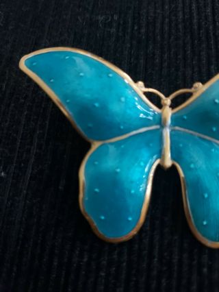 Vintage Sterling Silver Guilloche Enamel Butterfly Brooch Pin 3