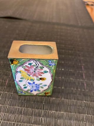 Vintage Antique Enamel Match Box Toothpick Holder Flowers Multi Color 3
