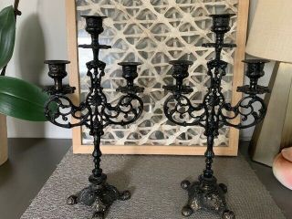 Vintage Gothic Brass Painted Black Candlestick Holders