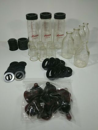 Vtg 8 Glass Baby Bottles/caps/nipples Hygeia/brockway/ Pyrex/glasco - Caps