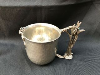 Vintage Fellowship Foundry Dragonfly / Frogs Hand Wrought Pewter 4.  75” Mug