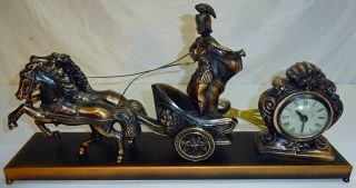 Vintage Electric Sessions United Cast Metal Roman Chariot Mantle Clock - - W