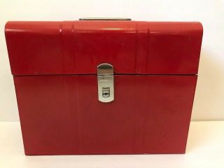 Vintage Climax Red Metal File Box Key Hamilton Ohio Products Storage Industrial