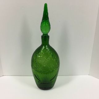 Vintage Mcm Mid Century Modern Empoli Green Glass Decanter Bottle W Stopper