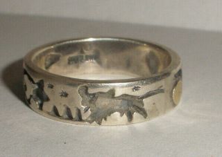 Vintage Navajo Sterling Silver & 14k Gold Storyteller Band Ring Size 10