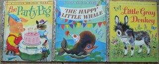 3 Vintage Little Golden Books Little Gray Donkey,  Party Pig,  Happy Little Whale