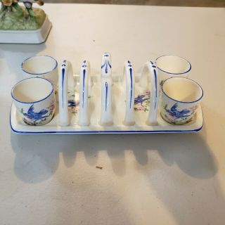 Vintage Blue Birds Egg Cups & Toast Rack Set Adorable