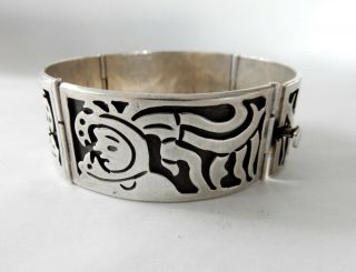 Vintage Southwest Taxco Sterling Silver Mayan Chief Shadow Box Bracelet