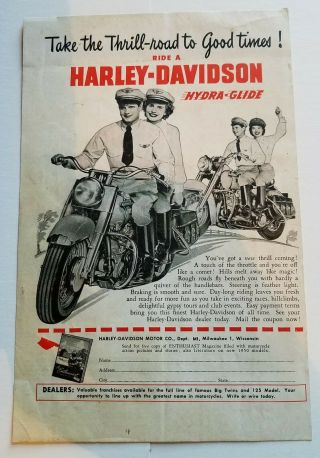 Vintage Harley Davidson Hydra Glide Motorcycle Print Ad