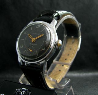 Uranium Black Vintage 1960 Soviet Post - Wwii Wristwatch Anti - Shock