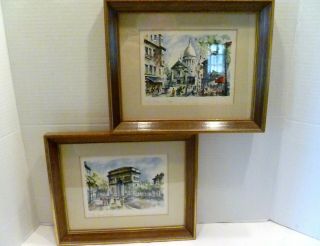 Pair Vintage Mcm Paris France Impressionist Framed Art Prints Reliable Mfg.