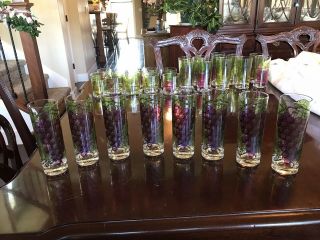 Set Of 30 Vintage Georges Briard Highball Tumbler Glasses Grapes Wine Fruit Mcm