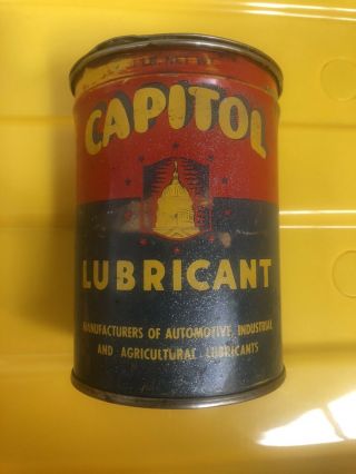 Vintage Capitol Quality Lubrication One Pound Grease Can Empty 4.  5x3.  5