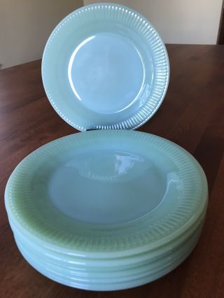 Set Of 7 Vintage Jadeite Fire King Jane Ray 7.  5 " Lunch/salad Plates