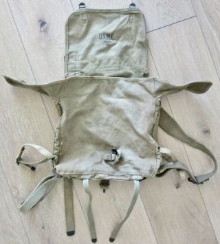1943 Military Usmc Musette Bag Marines Wwii Corps Boyt Case Ww2 Khaki Vintage Us