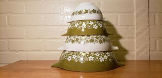Vintage Pyrex Crazy Daisy/spring Blossom Green Nesting /mixing Cinderella Bowl S