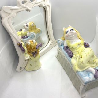 Vintage Collectable Muppets Sigma Miss Piggy Trinket Box And Vanity Mirror