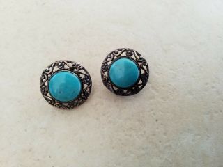 Gorgeous Vintage Signed Carolyn Pollack 925 Sterling Silver Turquoise Earrings