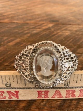 Vintage Whiting And Davis Glass Reverse Cameo Hinged Cuff Bracelet