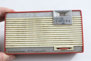 Vintage Philips Personal 8 Transistor Red Cream White Radio - M85