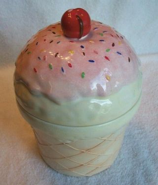 Vintage 9.  5 " Cupcake W/ Cherry On Top Ceramic Cookie Jar