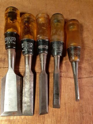 Vintage Set Of 4 Stanley No.  60,  Wood Chisels,  1/4 ,  1/2 ,  3/4 ,  1  And 11/2 " Nr