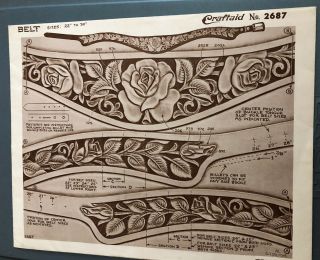 Vintage Craftaid 2687 Rose Leather Belt Transfer Pattern & Instructions 22 - 30”