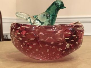 Vintage Mid Century Murano Italy Bullicante Barbini Toso Glass Bird & Nest Bowl