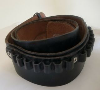Vtg Bucheimer Western Cartridge Belt Black Leather.  357 Mag Cal.  Right Hand Xl