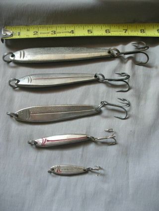 5 Vintage 1940 Scampi Coaster Saltwater Minnow Jig Lures Made In San Diego,  Ca